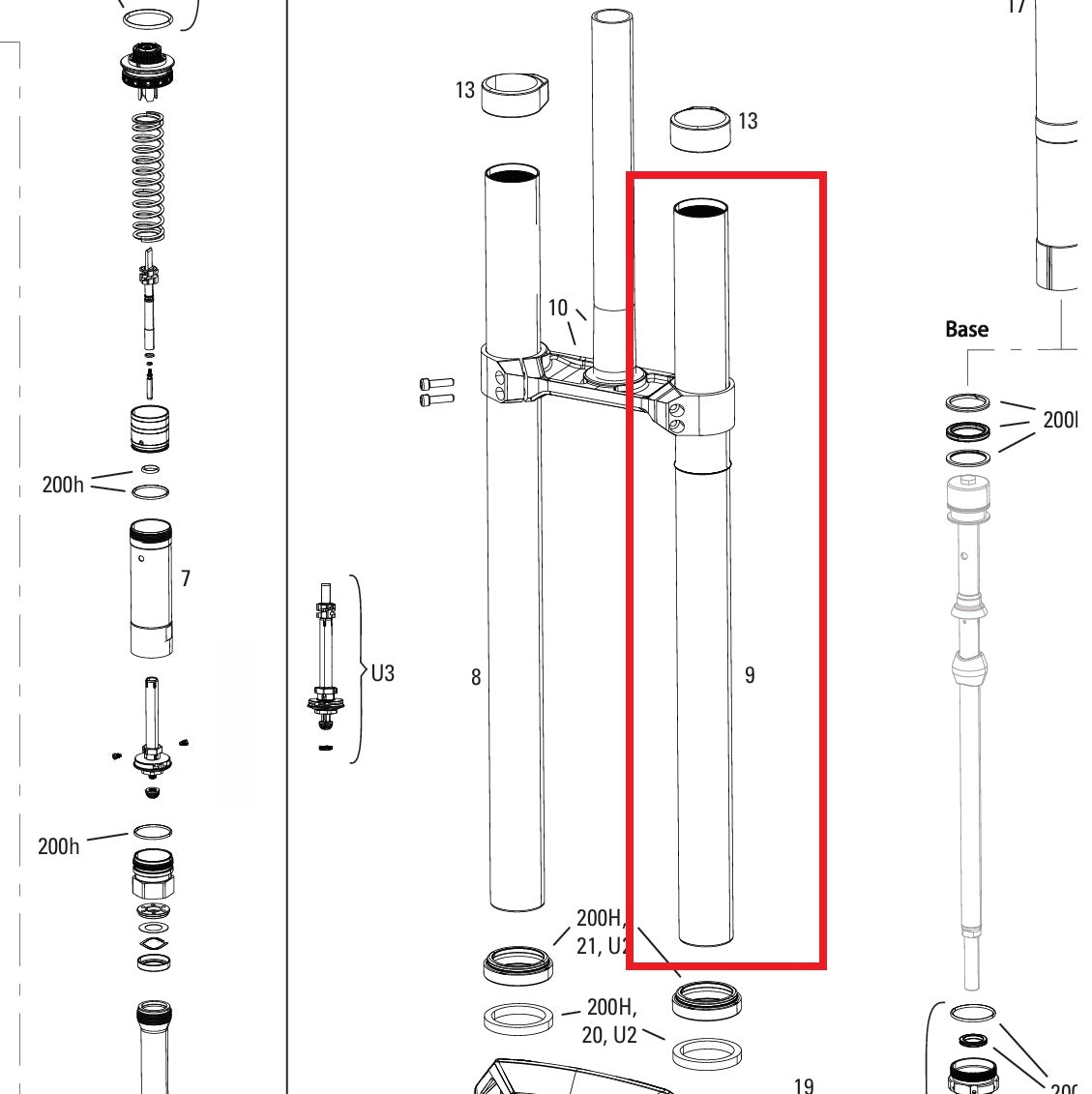 Levý ponor ROCKSHOX 38MM BOXXER D1+(2024+) černý