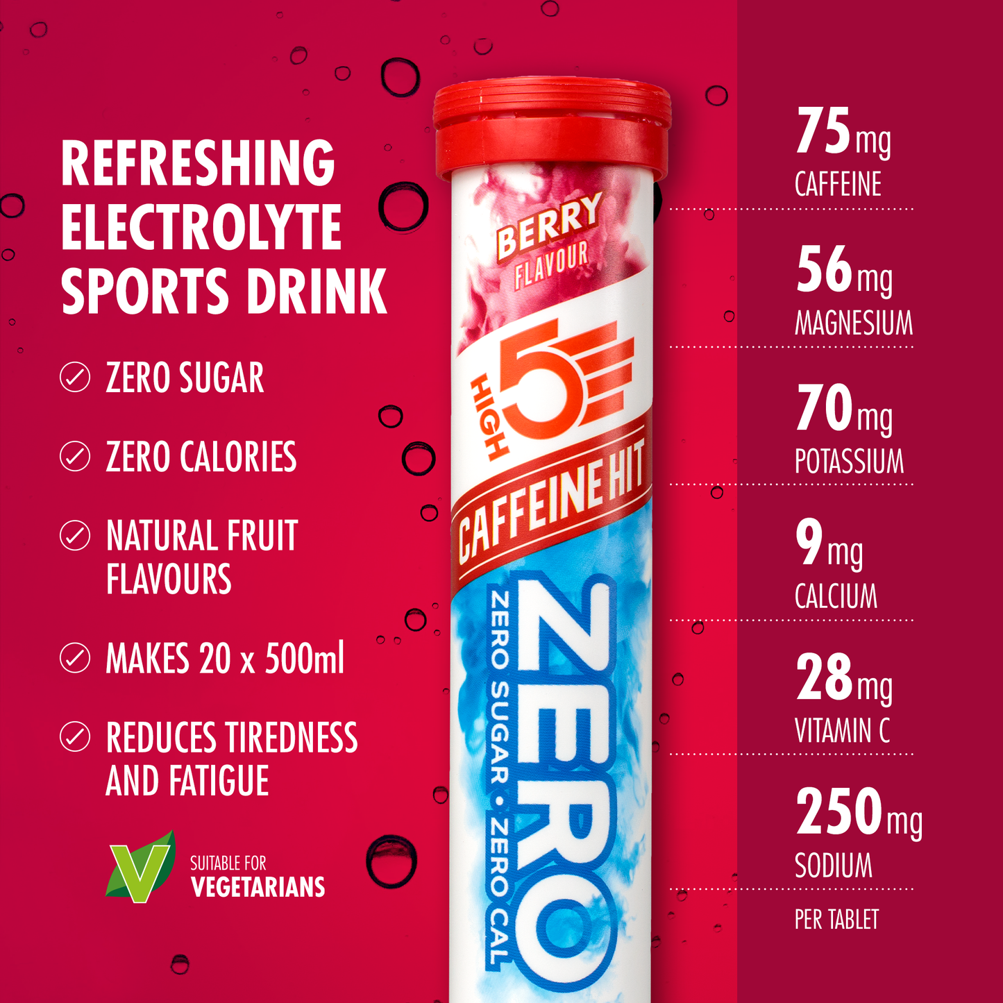 Electrolyte Hydration tablets HIGH5 ZERO Caffeine (x20) Fruits Red