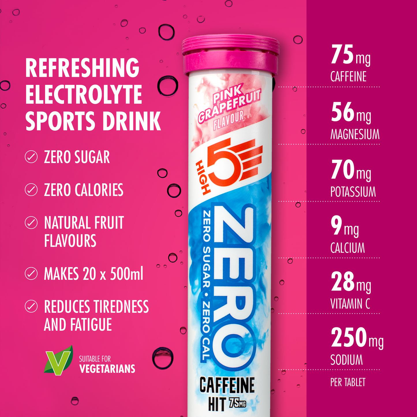 HIGH5 ZERO Electrolyte Hydration with Caffeine (20 Tablets) Pink Grapefruit