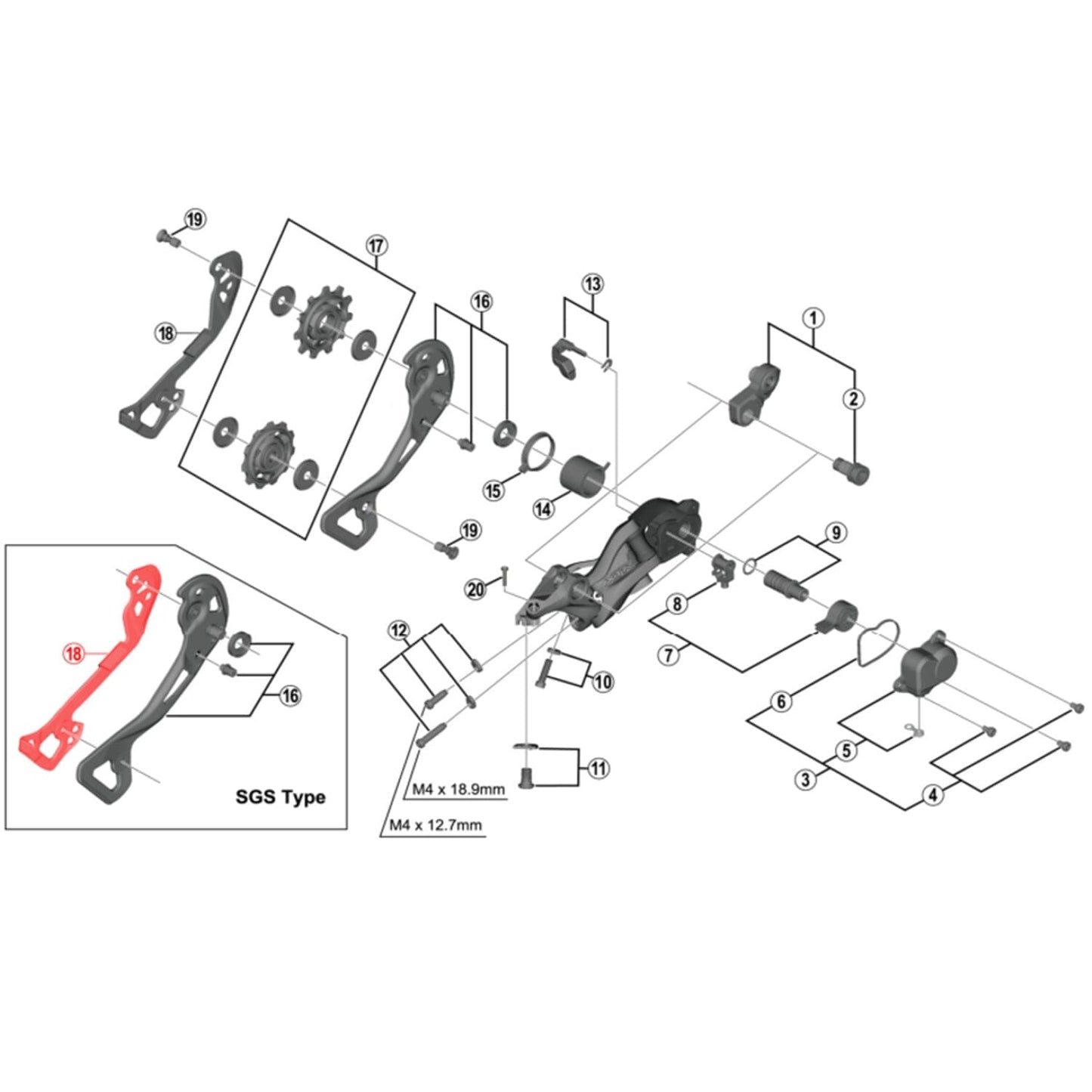 Chape Interne Longue pour Dérailleur Arrière SHIMANO XTR M9000 SGS 11v #Y5PV10100