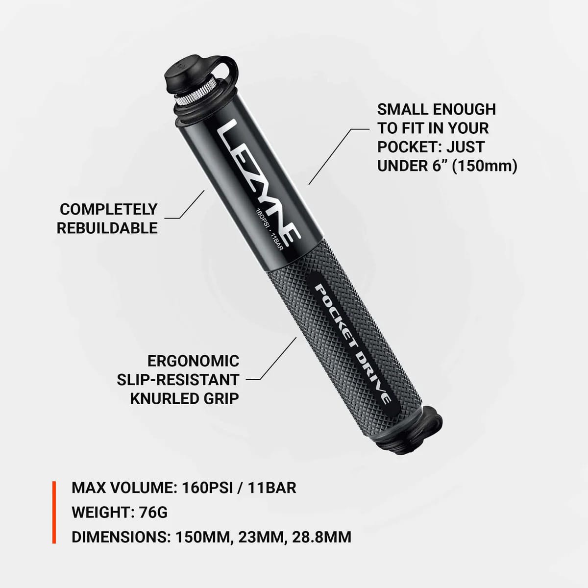 Ruční pumpa LEZYNE POCKET DRIVE HP černá