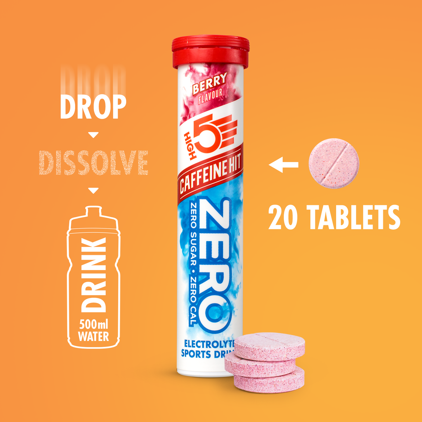 Electrolyte Hydration tablets HIGH5 ZERO Caffeine (x20) Fruits Red