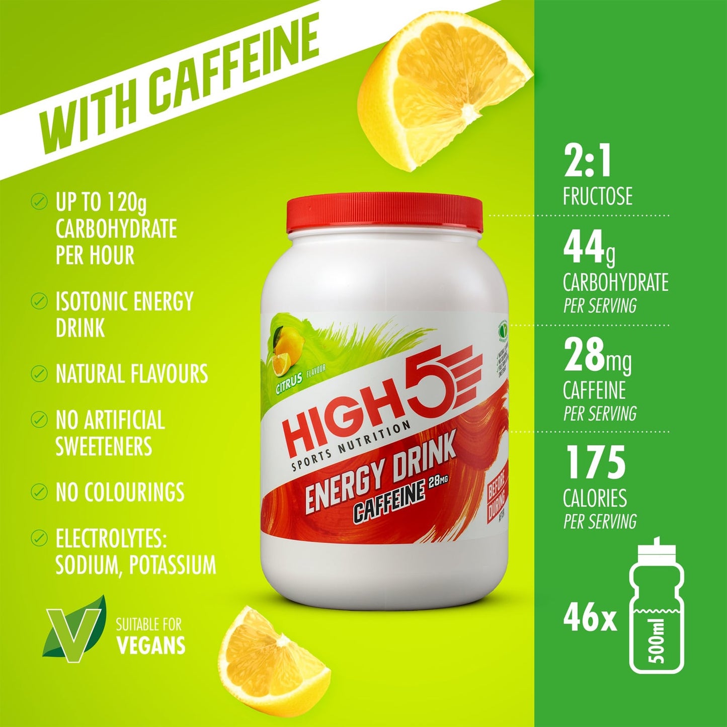 Energetický nápoj HIGH5 ENERGY DRINK CAFFEINE (2,2 kg) Lemon