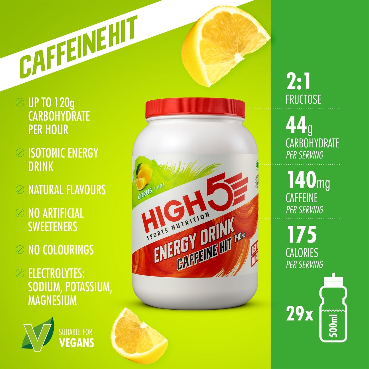 Energetický nápoj HIGH5 ENERGY DRINK CAFFEINE HIT (1,4 kg) Lemon