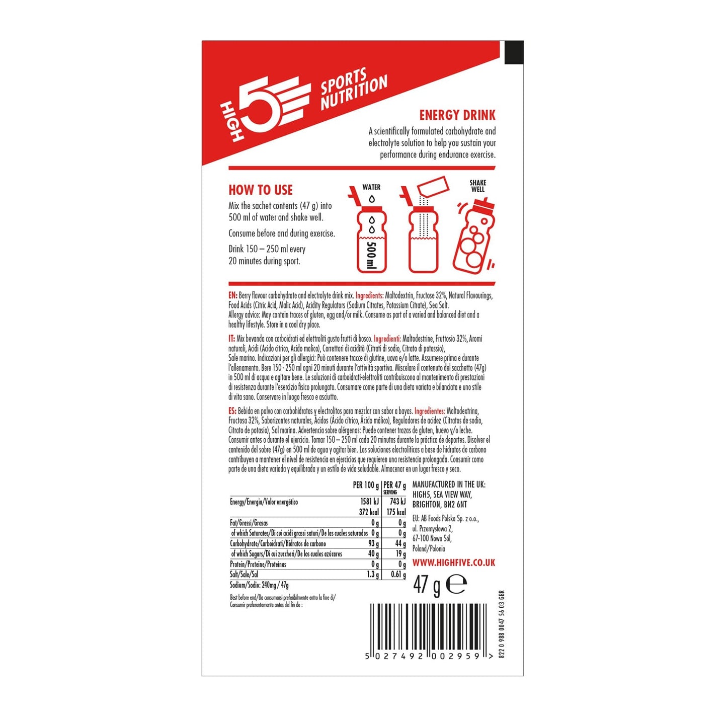 Energy Drink HIGH5 ENERGY DRINK (47g) Fruits Red