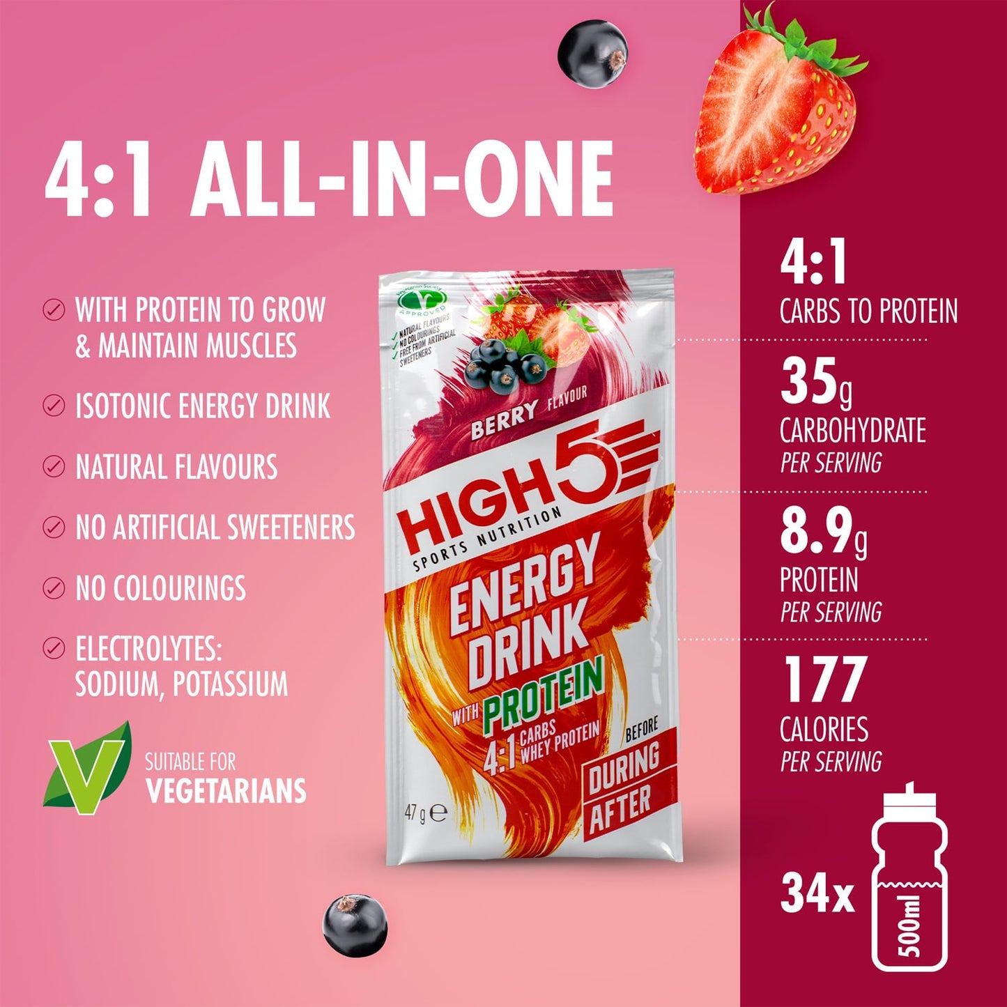 Energetický nápoj HIGH5 ENERGY DRINK PROTEIN (47g) Červené ovoce
