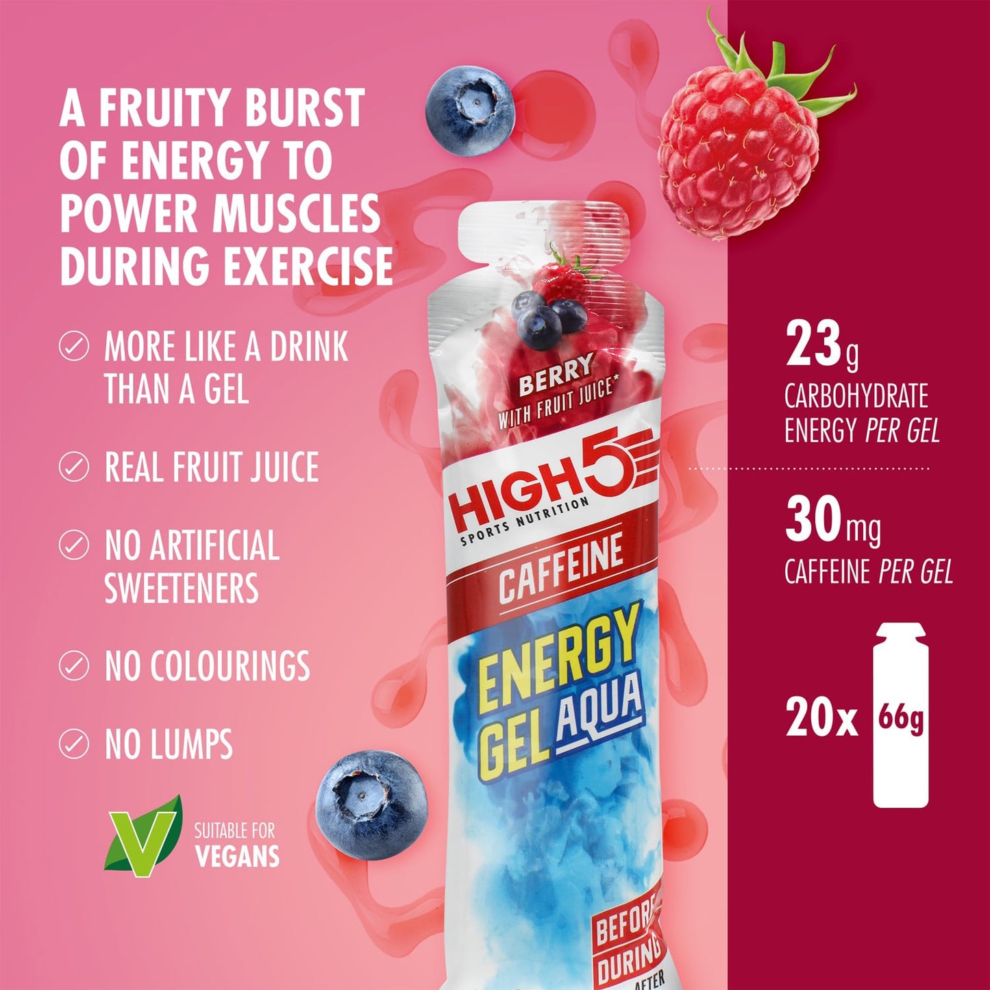 High5 ENERGY GEL Aqua s kofeinem (66g) Červené ovoce
