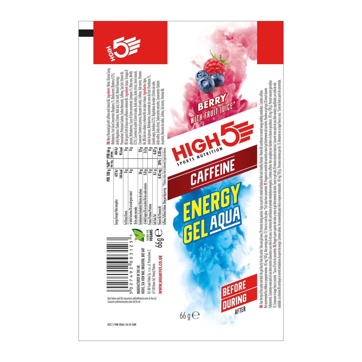 High5 ENERGY GEL Aqua s kofeinem (66g) Červené ovoce