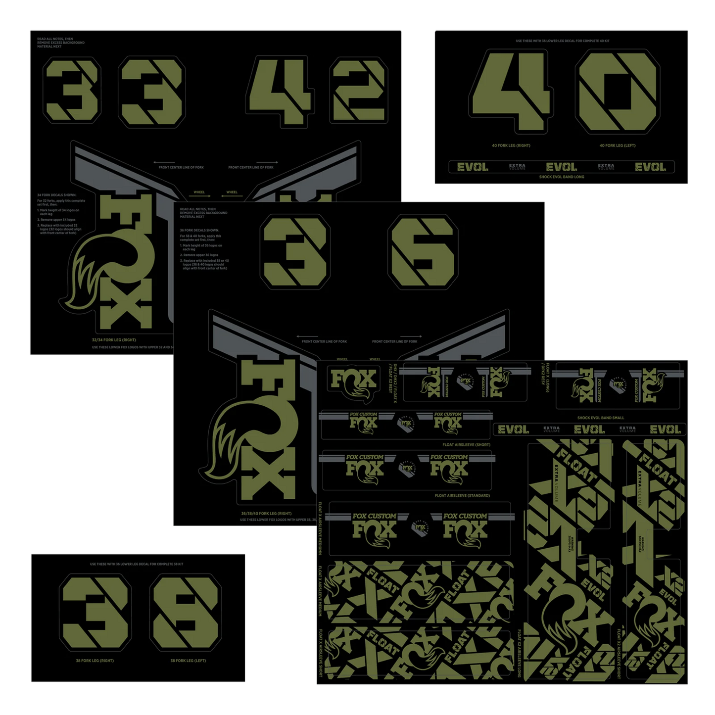 FOX Vidlice a tlumiče nálepky Olivově zelená