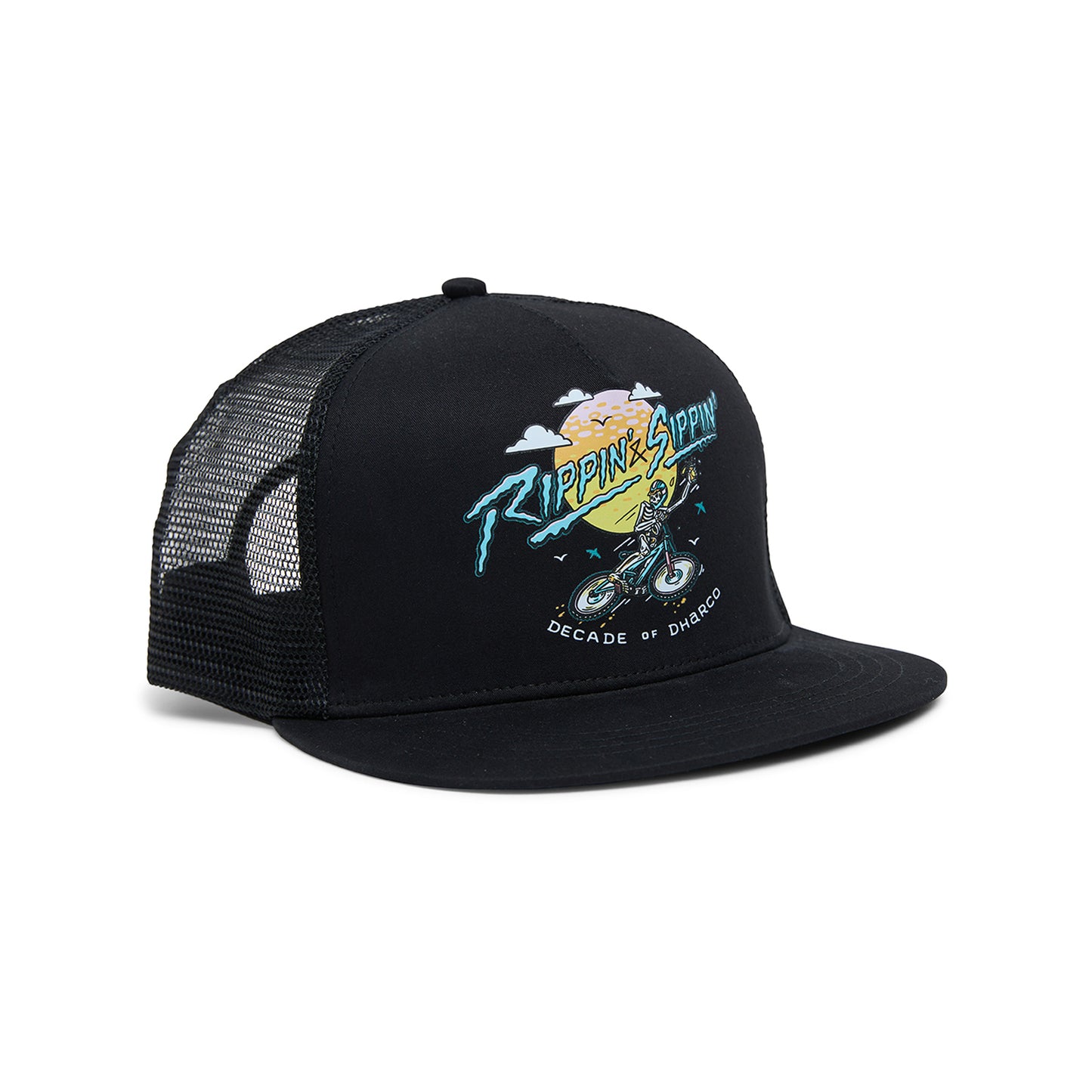 DHARCO FLAT BRIM TRUCKER RIPPIN AND SIPPIN Kšiltovka černá