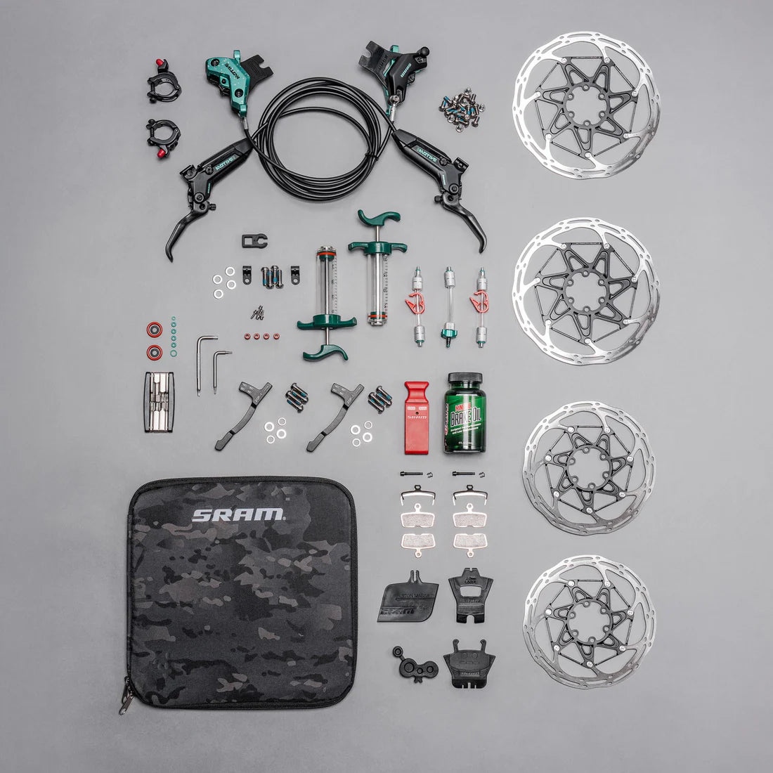 Pár brzd SRAM MOTIVE ULTIMATE EXPERT KIT - limitovaná edice Teal Splatter
