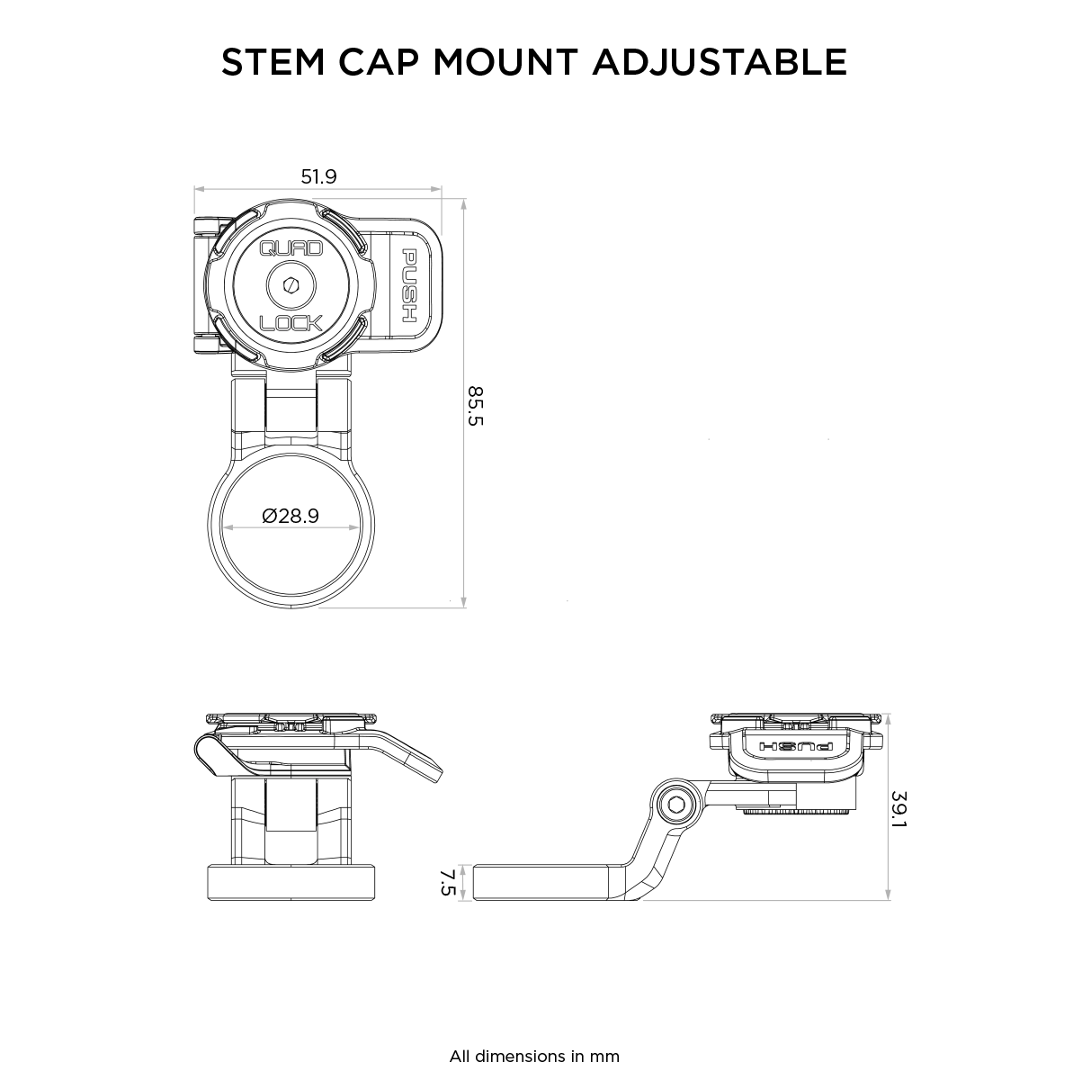 Stem mounting bracket QUADLOCK OUT CAP MOUNT ADJUSTABLE