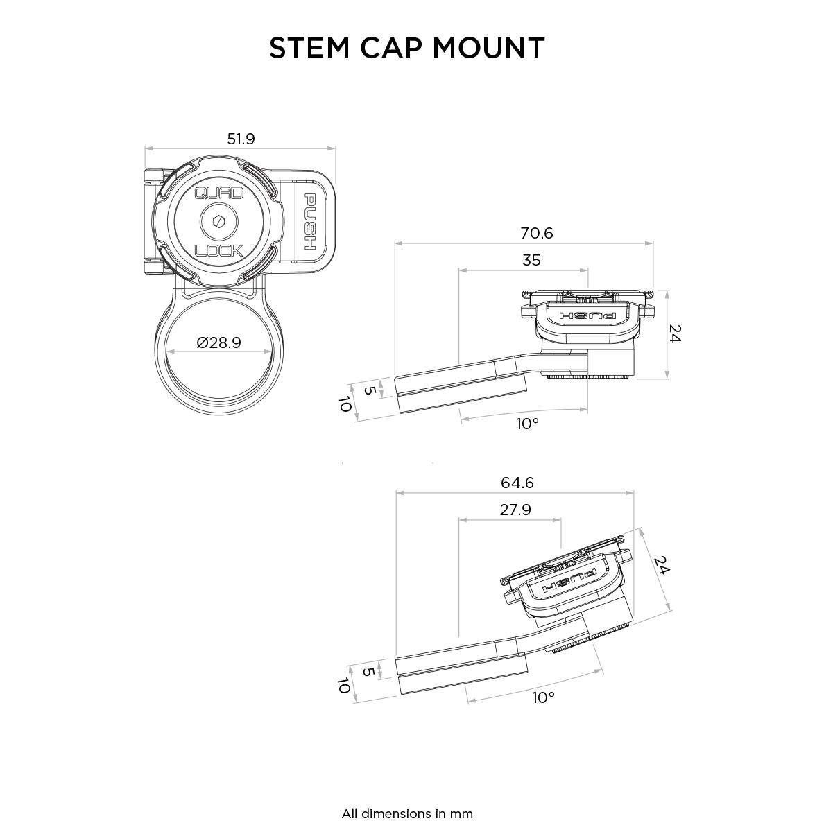 QUADLOCK OUT CAP MOUNT PRO Držák pro montáž na představec