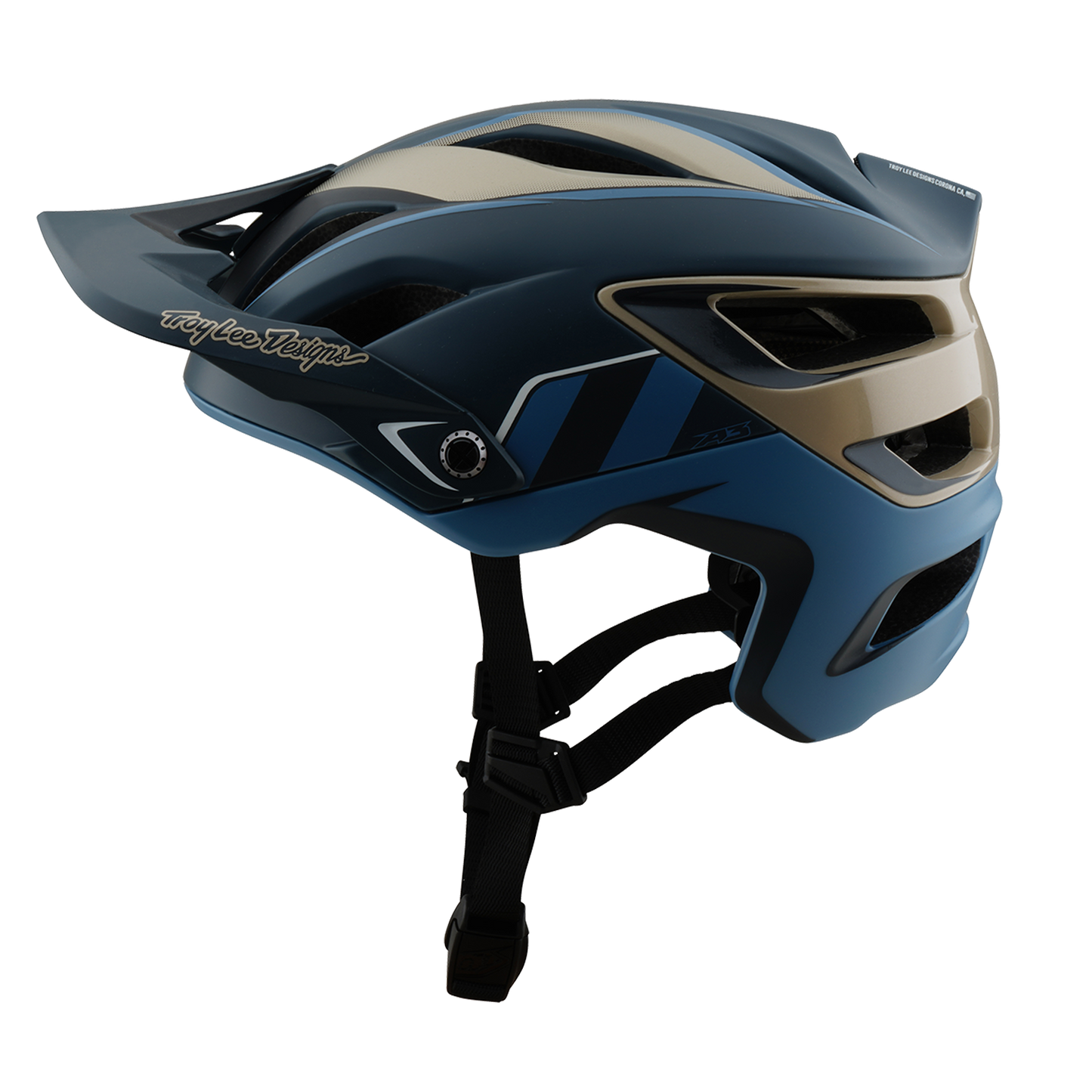 TROY LEE DESIGN A3 MIPS MTB přilba modrá/zlatá