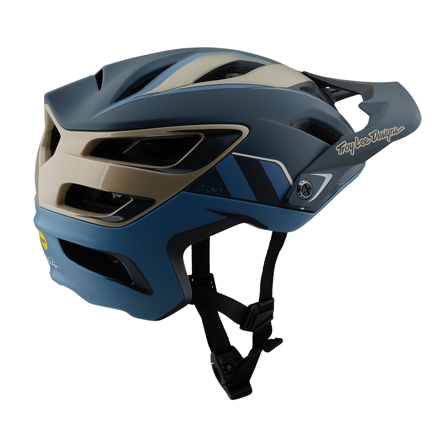 TROY LEE DESIGN A3 MIPS MTB přilba modrá/zlatá