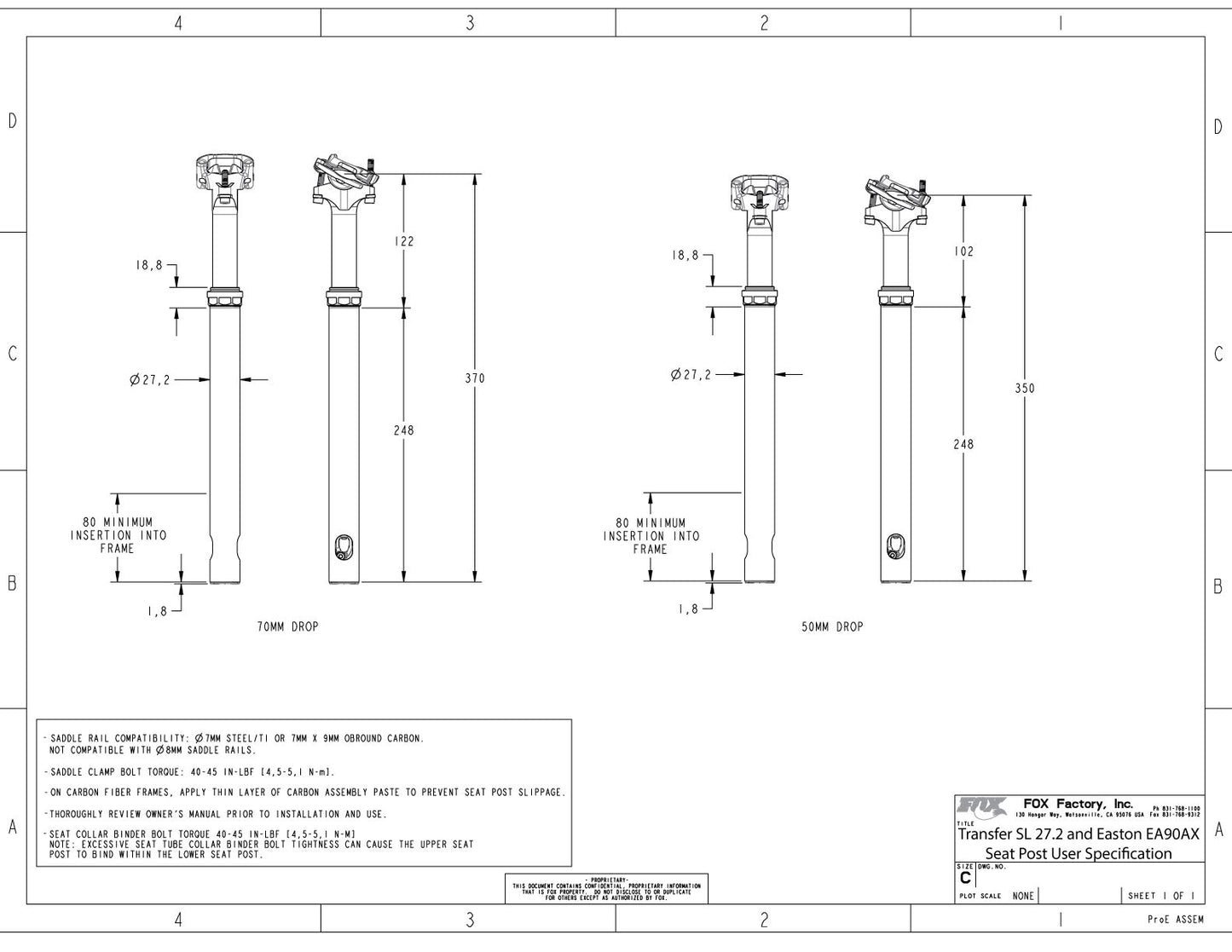 FOX TRANSFER SL PERFORMANCE ELITE Telescopic Saddle Post