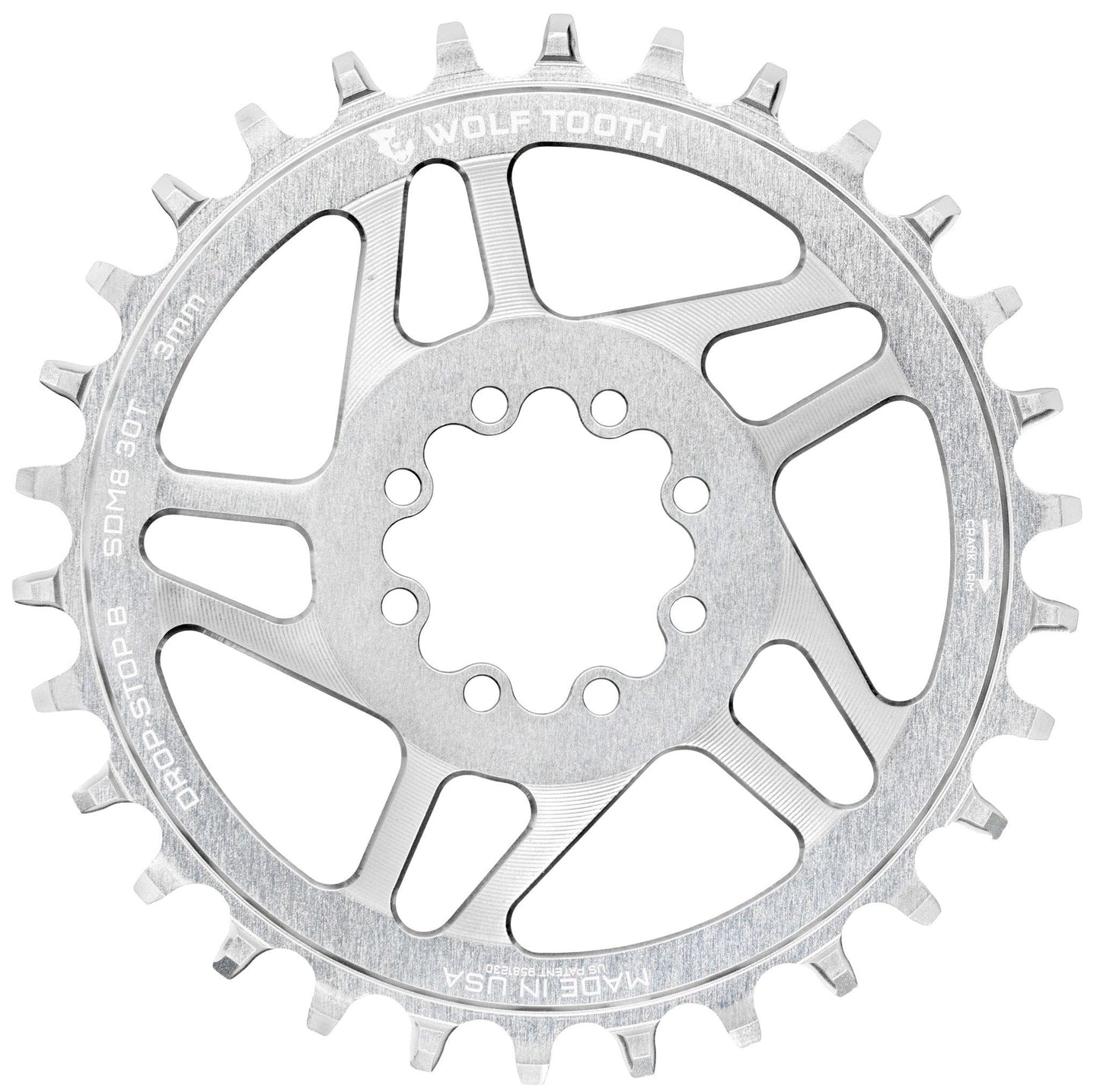 WOLF TOOTH Řetězový kroužek SRAM 8 otvorů Raw Silver Mono