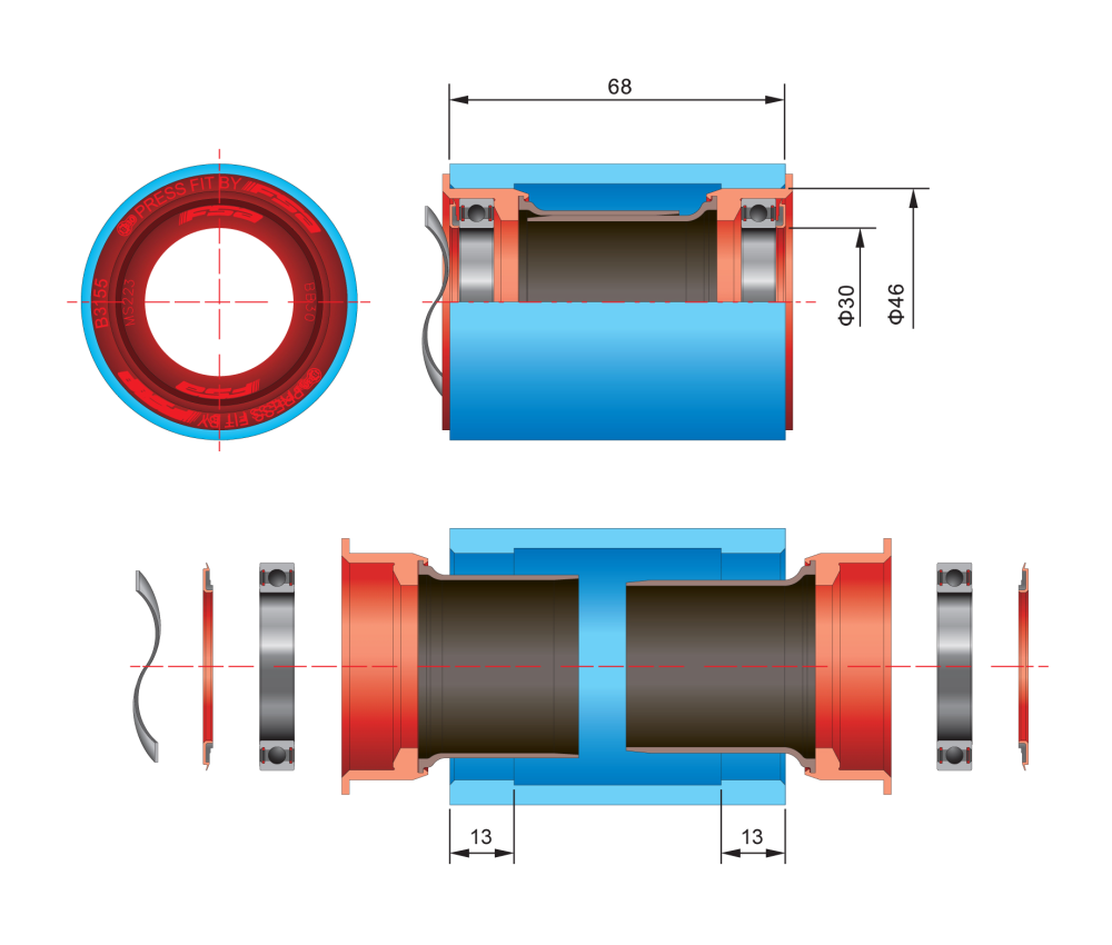 FSA PF30 BB30/BB386 Kliky 30mm 68-86,5mm osa