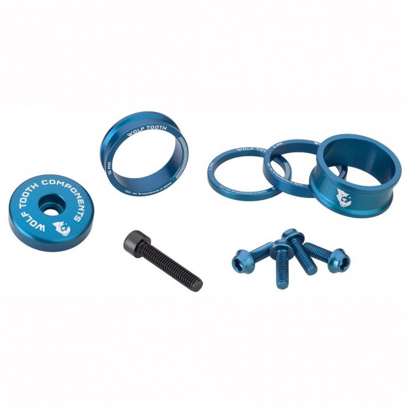 Sada distančních podložek, krytu představce a šroubů WOLFTOOTH BLING KIT Blue