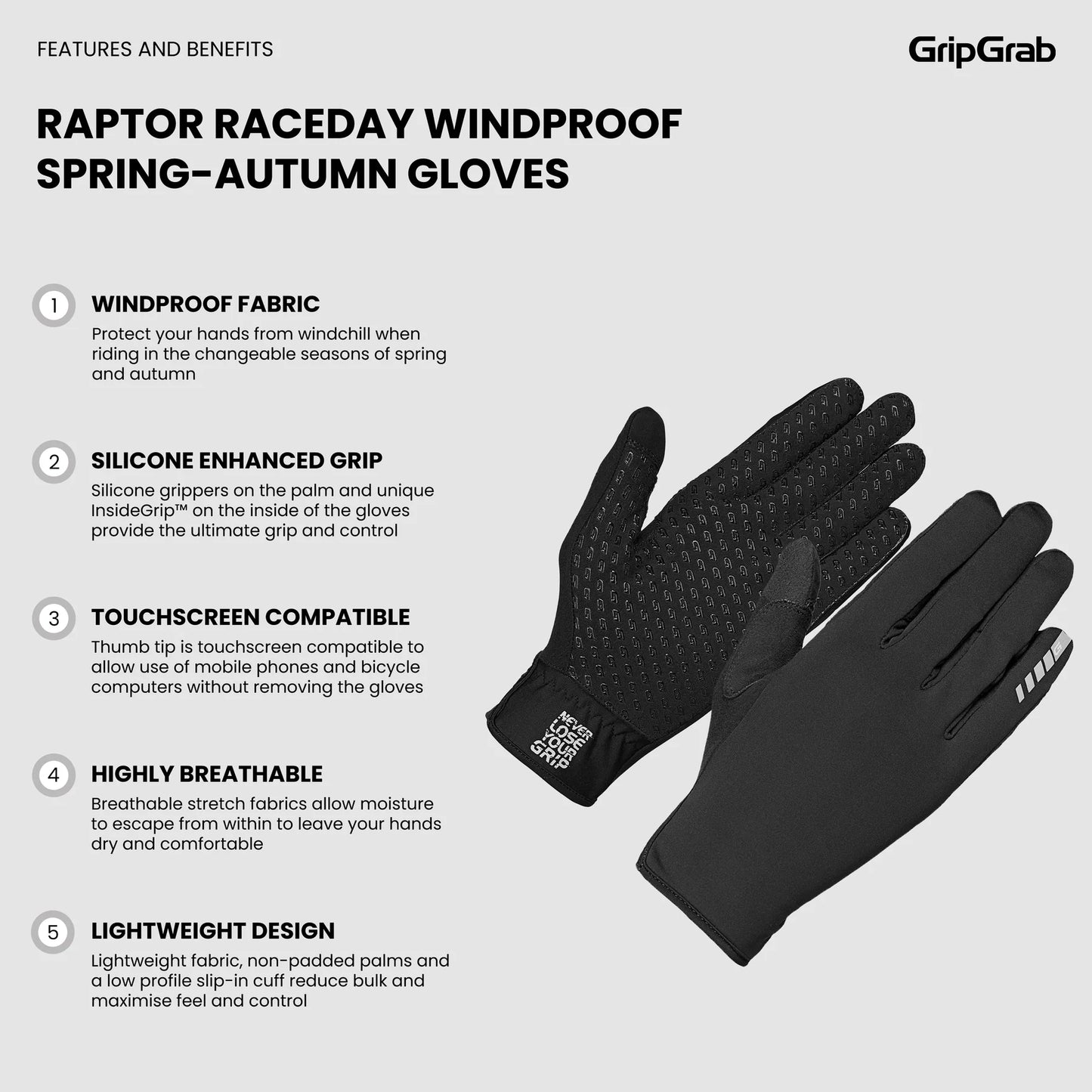Rukavice GRIPGRAB RAPTOR RACEDAY WINDPROOF SPRING AUTUMN černé