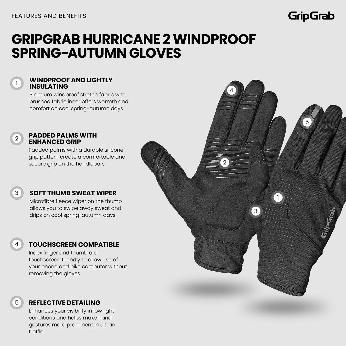 Rukavice GRIPGRAB HURRICANE 2 WINDPROOF SPRING AUTUMN černé