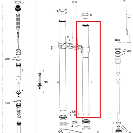 Levý ponor ROCKSHOX 38MM BOXXER D1+(2024+) černý