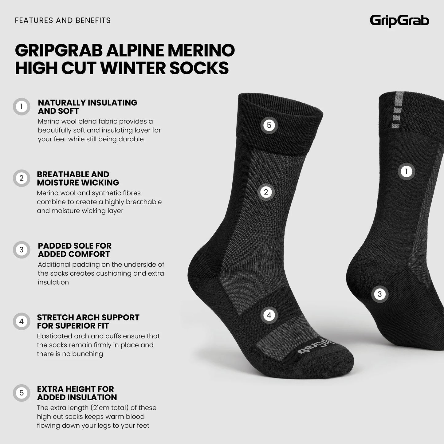 GRIPGRAB ALPINE MERINO HIGH Ponožky černé