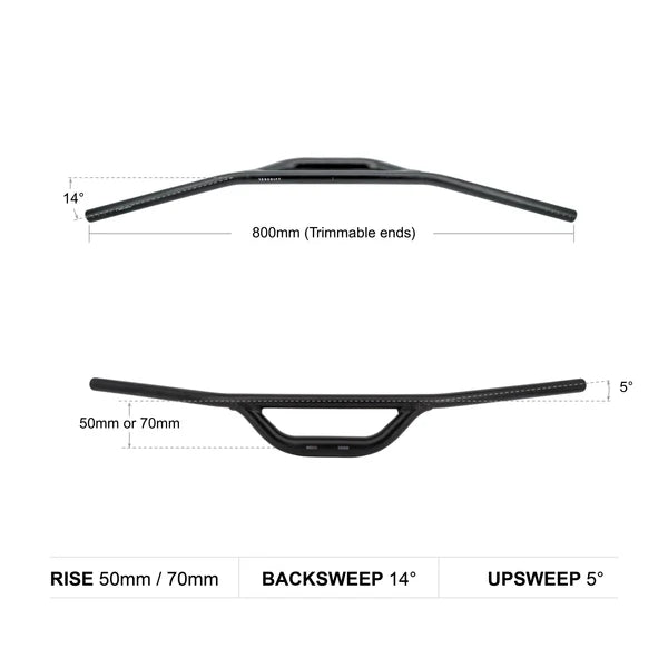 REDSHIFT Rise Flat Handlebar, 70 mm Rise, 800 mm