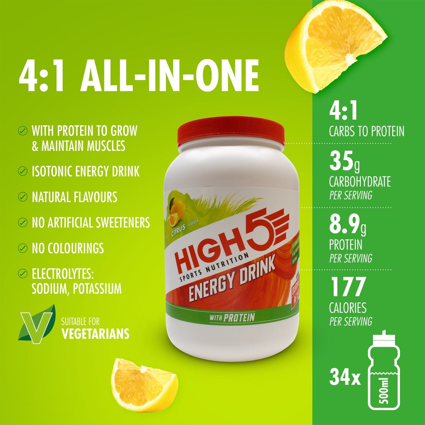 Energetický nápoj HIGH5 ENERGY DRINK PROTEIN (1,6 kg) Citron
