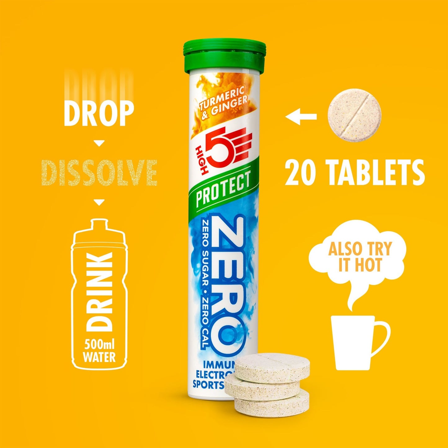 Electrolyte Hydration tablets HIGH5 ZERO PROTECT (x20) Turmeric Ginger