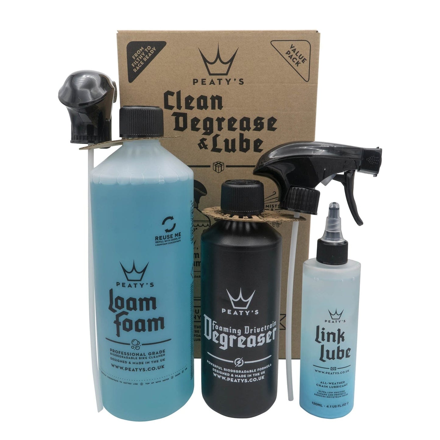 Sada pro údržbu PEATY'S WASH DEGREASE LUBRICATE STARTER PACK
