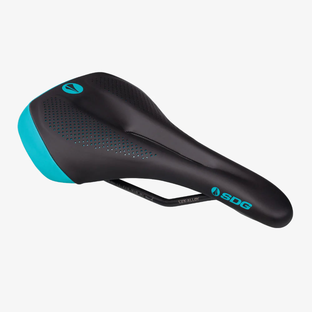 Dámské sedlo SDG ALLURE V2-Lux Rails-Alloy Black/Turquoise