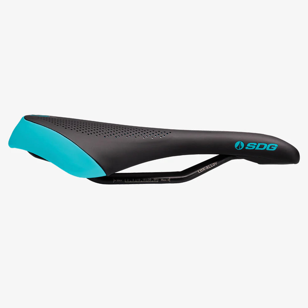 Dámské sedlo SDG ALLURE V2-Lux Rails-Alloy Black/Turquoise