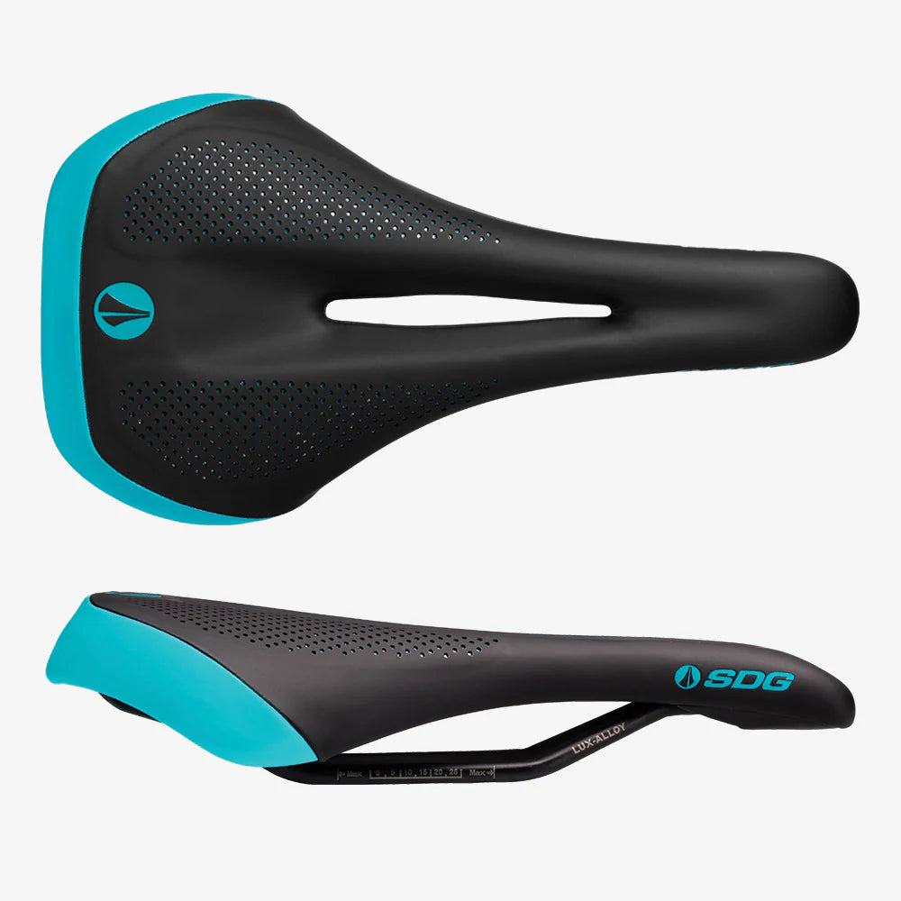 Dámské sedlo SDG ALLURE V2-Lux Rails-Alloy Black/Turquoise