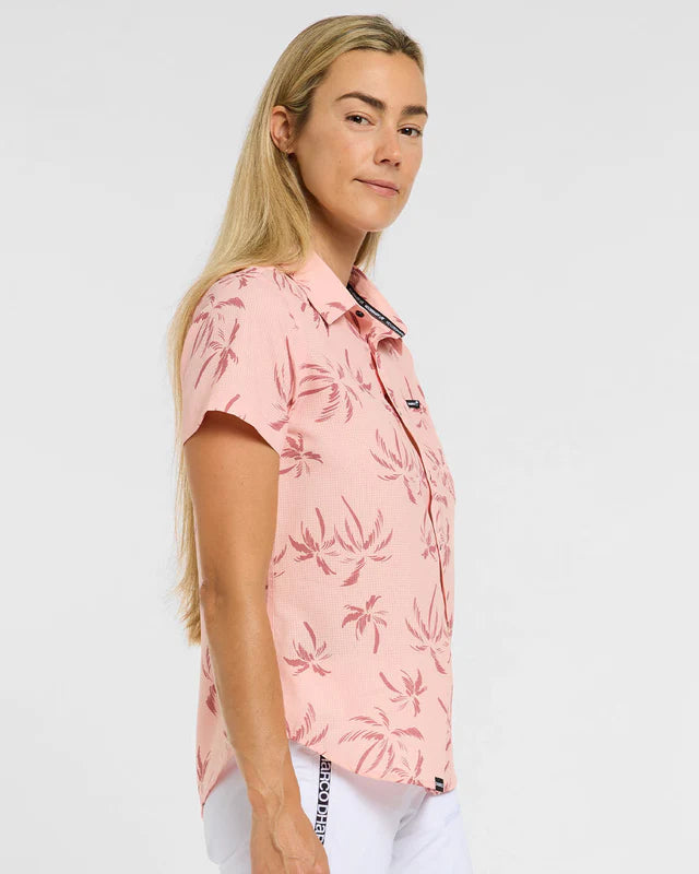 DHARCO TECH PARTY PINK PALM Ladies Pink Short Sleeve Shirt
