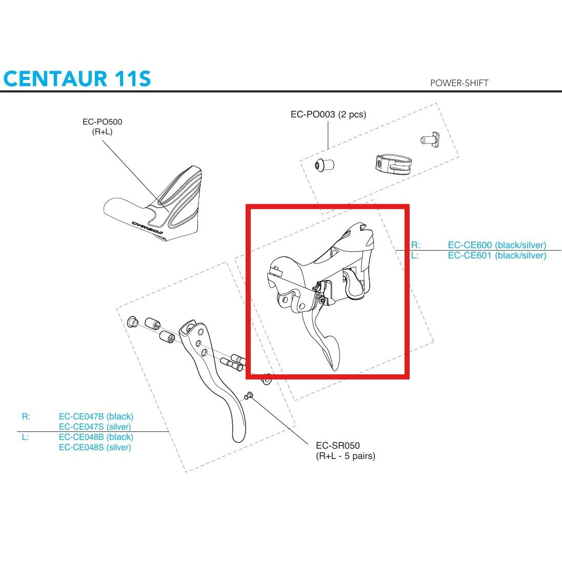 Levé tělo řadicí páky CAMPAGNOLO CENTAUR 11V 2018 Ráfkové brzdy