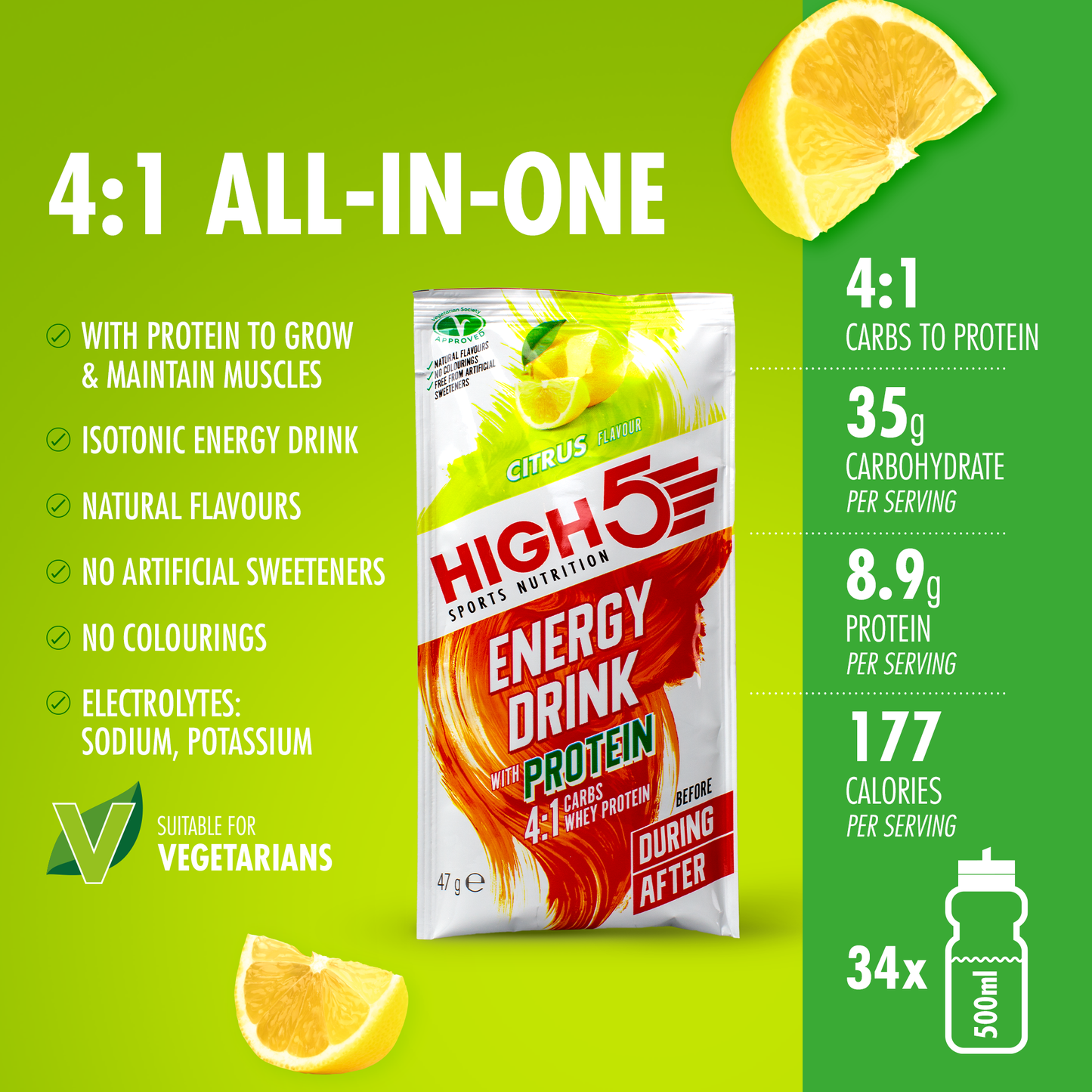 Energetický nápoj HIGH5 ENERGY DRINK PROTEIN (47g) Lemon