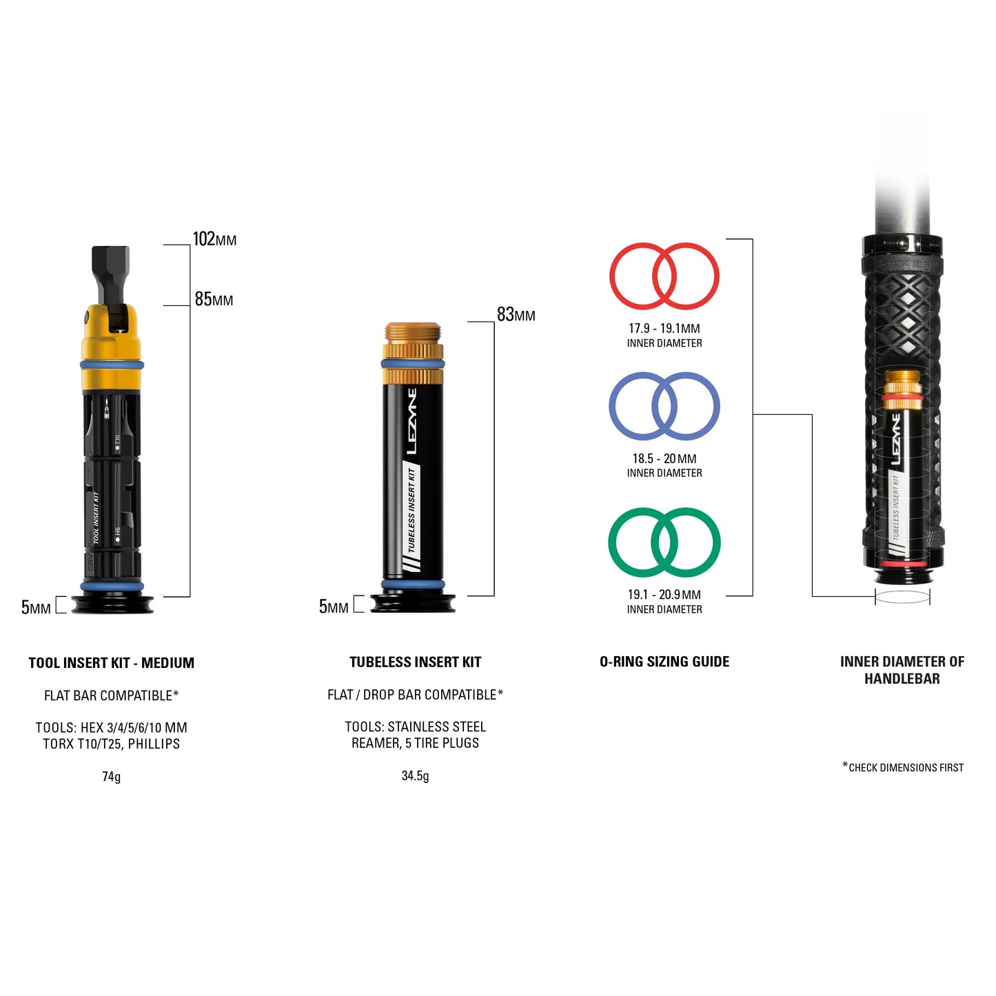 Sada na opravu bezdušových pneumatik + multifunkční nářadí M Integrovaná řídítka LEZYNE