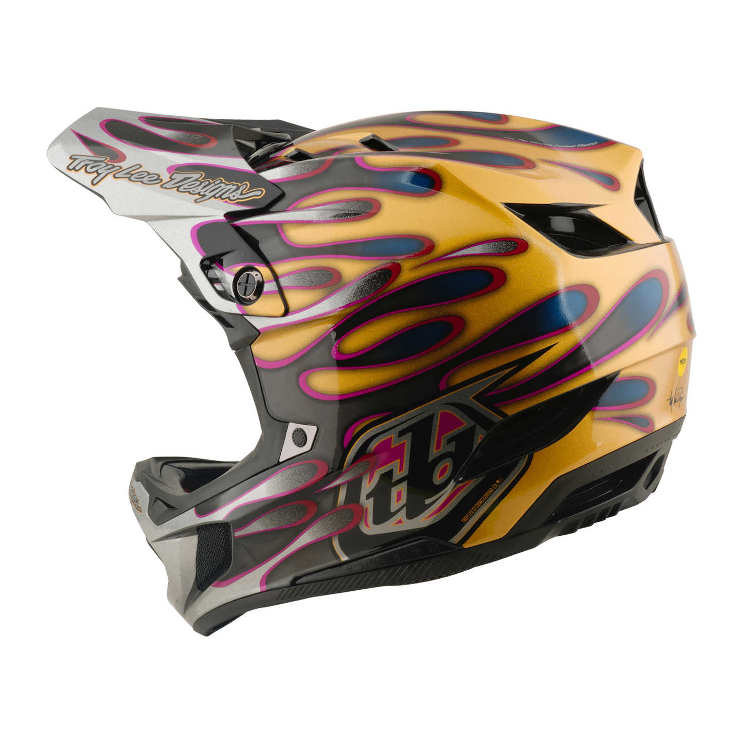 TROY LEE DESIGNS D4 CARBON MIPS Overspray Gold/Black MTB Helmet