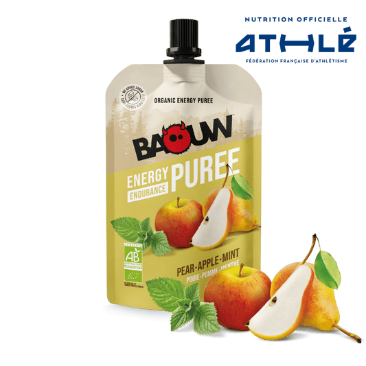BAOUW Organický recept na ovocné energetické pyré Hruška/Jablko/Máta (90g)