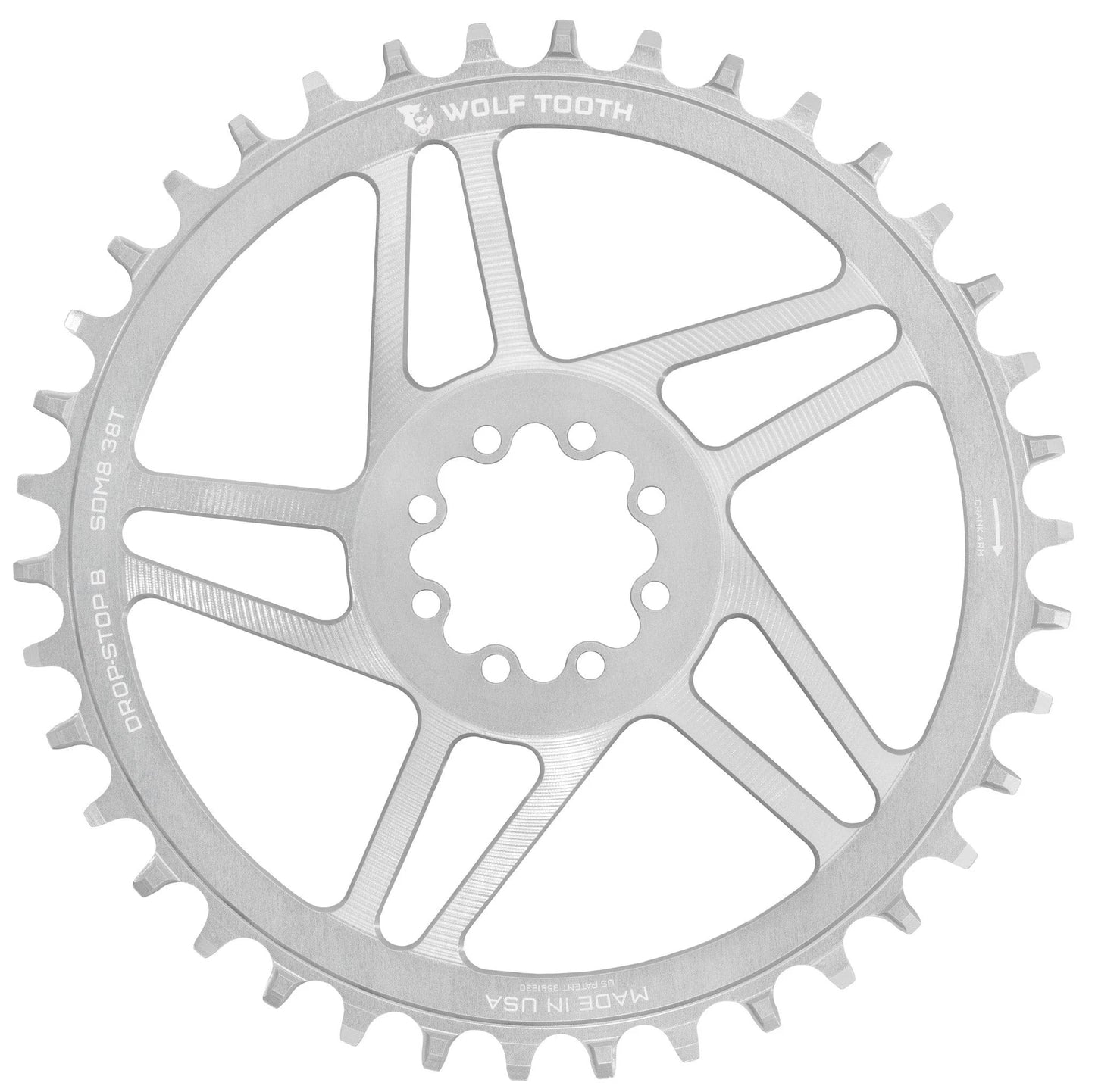 WOLF TOOTH GRAVEL Přímá montáž SRAM 8 otvorů Raw Silver Mono řetězový kroužek