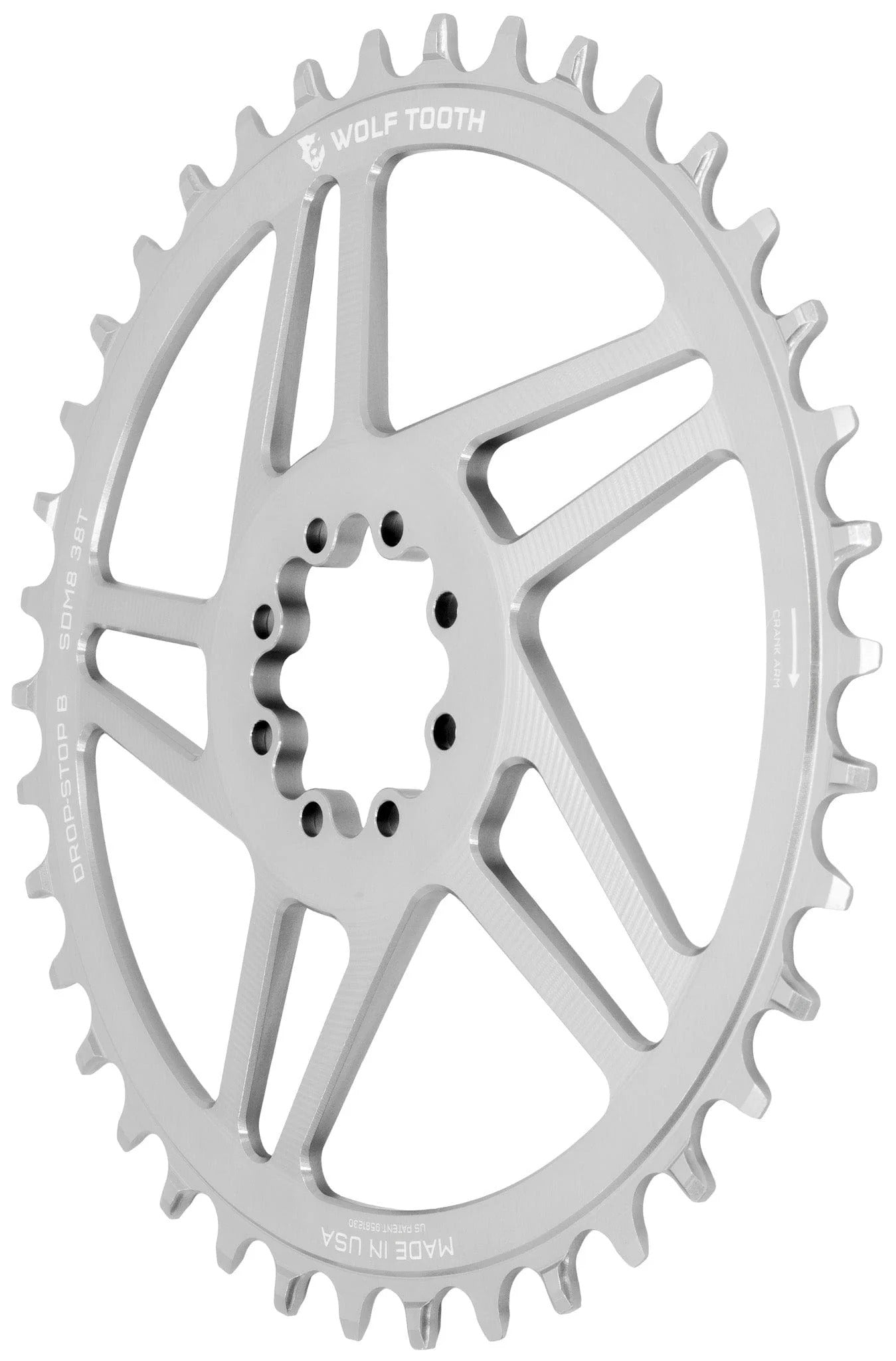 WOLF TOOTH GRAVEL Přímá montáž SRAM 8 otvorů Raw Silver Mono řetězový kroužek