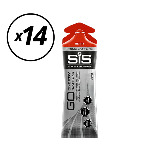 Set of 14 SIS GO ISOTONIC ENERGY Caffeine Gels (60ml) Red Fruits Short shelf life